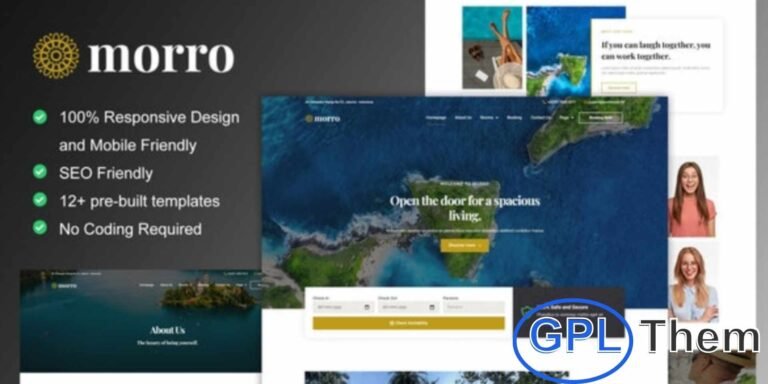 Morro – Hotel & Resort Elementor Template Kit Morro is a modern and stylish Elementor Template Kit designed specifically for hotels, resorts, and vacation accommodations. With 12 fully pre-built templates, it offers a sleek, professional design perfect for showcasing rooms, villas, apartments, and guesthouses.