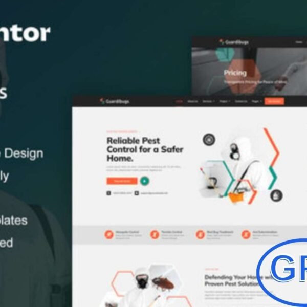 Guardibugs – Pest Control Service Elementor Pro Template Kit Guardibugs is a professional Elementor Pro Template Kit built for pest control service websites. Perfect for exterminators, mosquito control, rodent control, bed bug treatment, and other pest management services, this kit offers 12+ pre-designed templates with a modern, clean, and fully responsive layout.