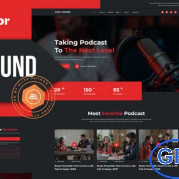 Goodsound – Podcaster Elementor Template Kit Goodsound is a modern Elementor Template Kit designed for podcasters and audio content creators. Featuring a stylish dark layout with a clean, professional design, it’s fully responsive and easy to customize.