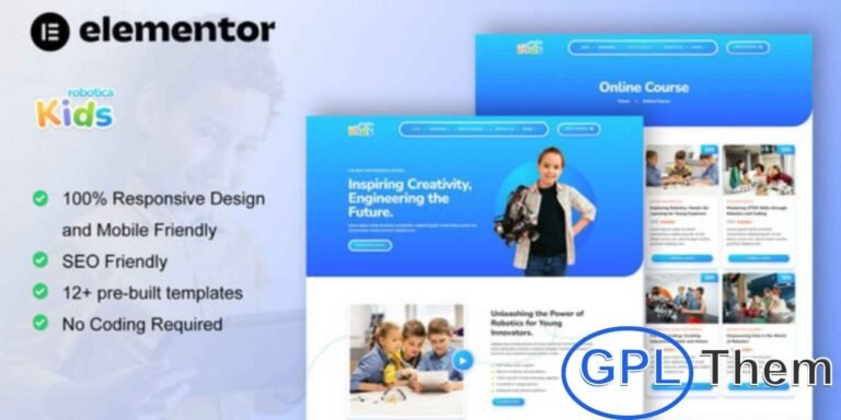 RoboticaKids – Kid Robotic School Elementor Pro Template Kit RoboticaKids is a modern and creative Elementor Pro Template Kit designed for kids’ robotics schools, STEM education centers, and technology learning websites.