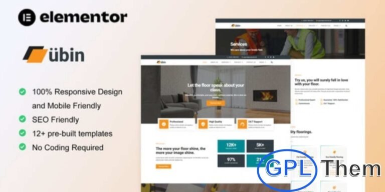 Ubin – Flooring Service Elementor Template Kit Ubin is a modern Elementor Template Kit designed for flooring service businesses. Perfect for companies offering flooring installation, commercial flooring, eco-friendly flooring, pet-friendly flooring, flooring repair, and removal services, this kit includes 12+ professionally crafted templates.