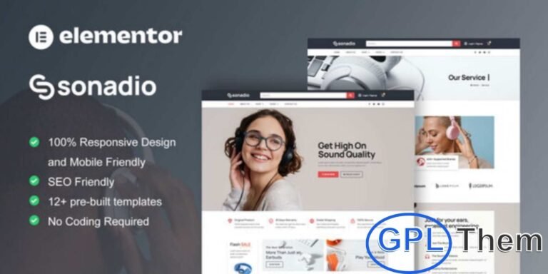 Sonadio – WooCommerce Audio Store Elementor Pro Template Kit Sonadio is a premium Elementor Pro Template Kit built for creating professional audio store websites with ease. Perfectly integrated with WooCommerce, this kit lets you showcase and sell products like headphones, speakers, headsets, audio gadgets, and electronics in a modern and stylish layout.