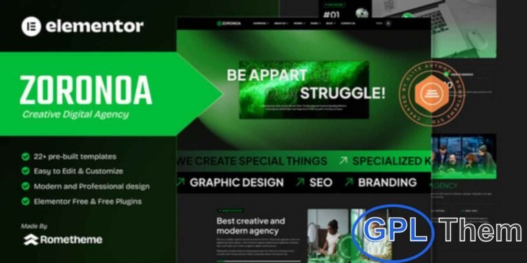 Zoronoa – Creative Digital Agency Elementor Template Kit Zoronoa is a modern Elementor Template Kit designed for Creative Digital Agencies, startups, and professional businesses. This kit offers sleek layouts, responsive design, and easy customization to help you create a stunning website without coding.