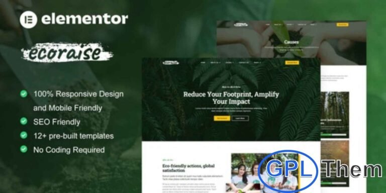 EcoRaise – Environmental Charity & Nonprofit Elementor Template Kit EcoRaise is a modern Elementor Pro Template Kit designed for environmental charities, nonprofit organizations, and fundraising initiatives. With its clean and responsive layout, this kit makes it easy to build a professional website for donations, volunteer programs, and eco-friendly campaigns.