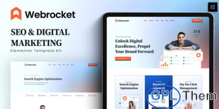 Webrocket – SEO & Digital Marketing Agency Elementor Template Kit Webrocket is a modern Elementor Template Kit designed for SEO agencies, digital marketing companies, and online business solutions. With its clean and professional design, this kit helps you build a powerful WordPress website without coding.