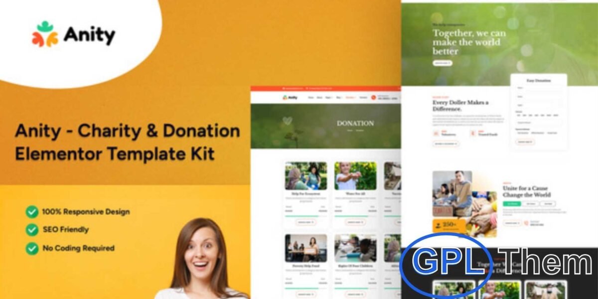 Anity – Charity & Donation Elementor Template Kit Anity is a modern Elementor Template Kit designed for charity organizations, nonprofit initiatives, and donation-based websites. This complete template kit provides all the layouts you need to launch a professional and engaging charity website quickly.