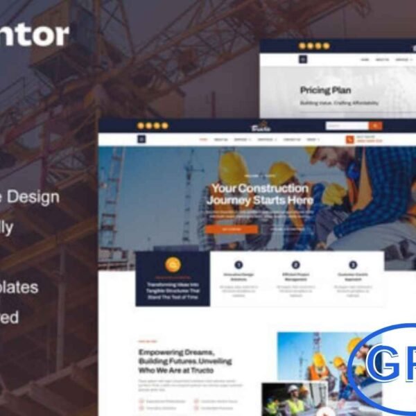 Tructo – Construction Service & Building Elementor Pro Template Kit Tructo is a professional Elementor Pro Template Kit designed for construction companies, building services, and industrial businesses. With 12+ pre-built templates, it offers a clean, modern, and fully responsive design to create a professional online presence with ease.