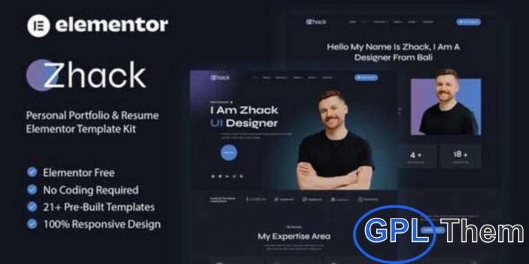 Zhack – Personal Portfolio & Resume Elementor Template Kit Zhack is a modern and stylish Elementor Template Kit crafted for personal portfolios and resumes. Ideal for freelancers, designers, developers, and creative professionals, it features beautifully designed templates to showcase your skills, projects, and professional experience.