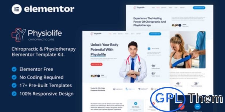 Physiolife – Chiropractic & Physiotherapy Elementor Template Kit Physiolife is a professional Elementor Template Kit designed for chiropractic, physiotherapy, and healthcare websites. With its modern and clean design, this template kit is perfect for clinics, rehabilitation centers, wellness practitioners, and therapy services.