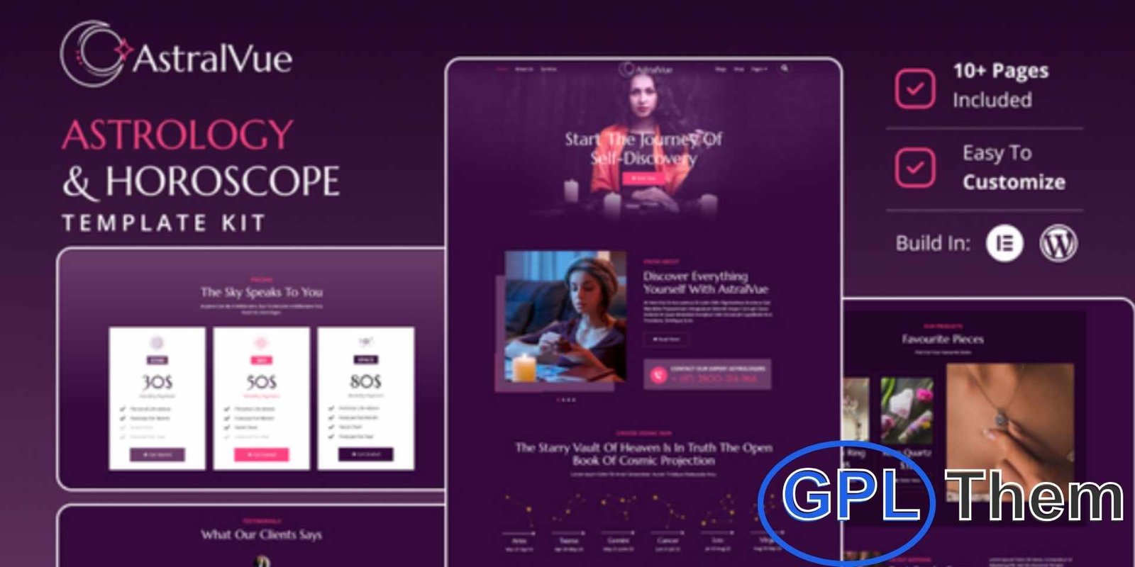 AstralVue – Astrology & Horoscope Elementor Template Kit AstralVue – Astrology & Horoscope Elementor Template Kit AstralVue is a mystical Elementor Template Kit designed for astrologers, spiritual bloggers, and horoscope enthusiasts. Featuring dreamy visuals and user-friendly layouts, it allows you to create a professional astrology website quickly using Elementor—no coding needed.