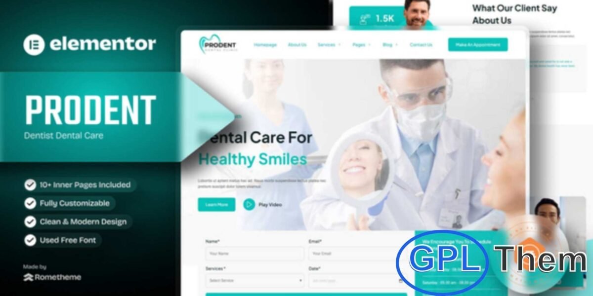 Prodent – Dentist & Dental Care Elementor Template Kit Prodent is a professional Elementor Template Kit crafted for dentists, dental clinics, and oral healthcare services. With clean and modern layouts, this kit helps you build a fully responsive and visually appealing website to showcase treatments, dental care services, and patient consultations.