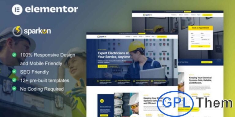 Sparkon – Electrical Installation & Maintenance Service Elementor Pro Template Kit Sparkon is a professional Elementor Pro Template Kit designed for electrical installation and maintenance service websites. Perfect for electricians, repair services, and electrical contractors, it includes 12+ pre-built templates with a clean, modern design.