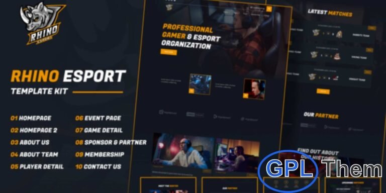 Rhino – Esports & Gaming Elementor Template Kit Rhino is a powerful Esports and Gaming Elementor Pro Template Kit designed for gamers, streamers, esports teams, tournaments, and game studios. It features a bold and modern design to showcase live streams, announce matches, and highlight gaming events in style.