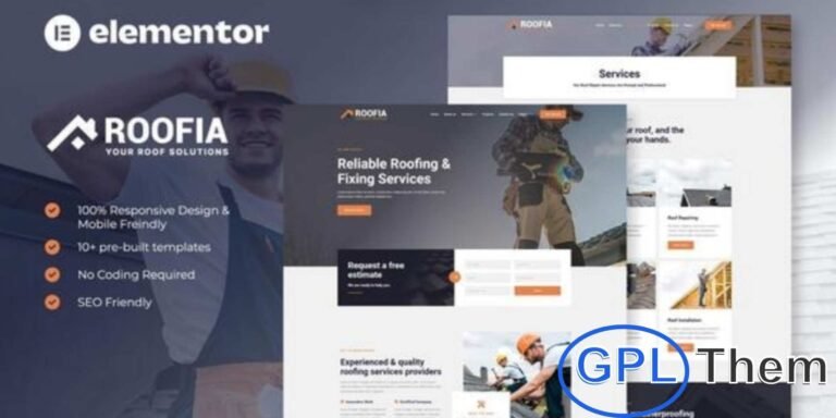 Roofia – Roofing Services Elementor Template Kit Roofia is a modern and professional Elementor Template Kit designed for roofing service websites. It is ideal for businesses offering roof repair, roof installation, roof coating, roof inspection, roof renovation, and other roofing-related services.