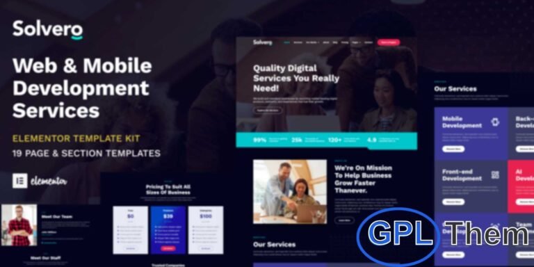 Solvero – Web & Mobile Development Service Elementor Template Kit Solvero is a professional Elementor Template Kit designed for web and mobile development agencies, software companies, and IT service providers.