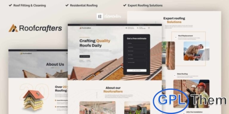 Roofcrafters – Roofing Company Elementor Pro Template Kit Roofcrafters is a premium Elementor Pro Template Kit designed specifically for roofing companies and contractors. With its sleek and modern design, this kit helps you create a professional online presence that highlights your roofing expertise.