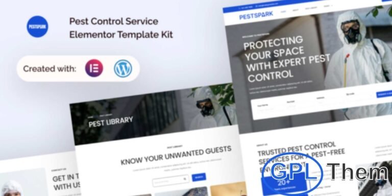 Pestspark – Pest Control Service Elementor Template Kit Pestspark is a professional Elementor Template Kit designed for pest control companies, exterminators, and pest management services. Built for WordPress and fully compatible with free plugins, it offers a clean, modern design that helps businesses create a strong online presence.