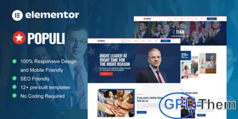 Populi – Politician Elementor Template Kit Populi is a professional Elementor Template Kit designed for politician websites, making it easy to build a strong online presence. Perfect for political campaigns, senators, public servants, and government officials, this kit offers 12+ pre-built templates with a clean and modern design.