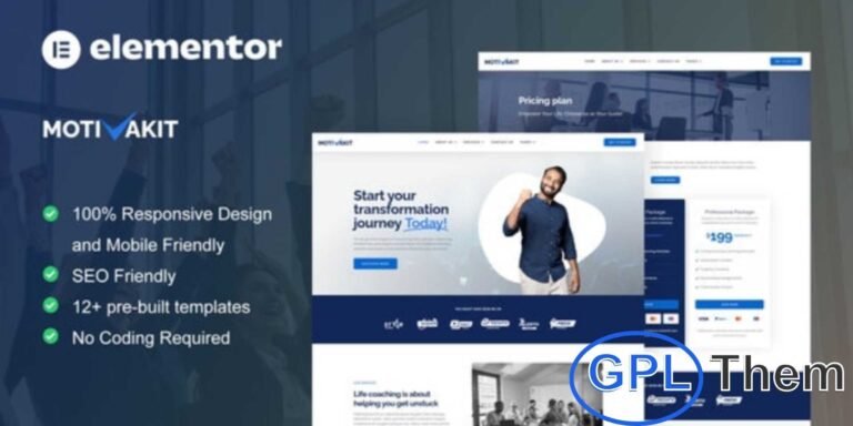 Motivakit – Life Coach & Motivator Elementor Template Kit Motivakit is a modern Elementor Template Kit designed for life coaches, motivational speakers, business mentors, consultants, and trainers. Perfect for creating professional coaching websites, it also suits therapists, online courses, and business training platforms.