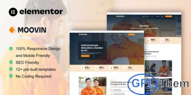 Moovin – Moving Company Elementor Pro Template Kit Moovin is a professionally designed Elementor Pro Template Kit crafted exclusively for moving companies and relocation services. Featuring 12+ pre-built templates, this kit comes with a modern, clean, and user-friendly design to help you build a professional moving company website with ease.