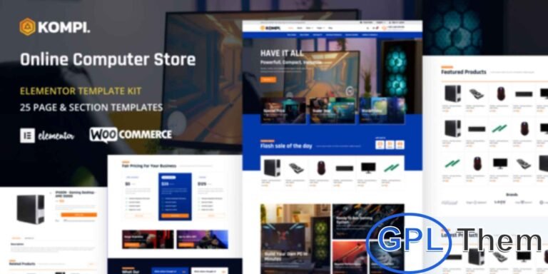 Kompi – Computer & Electronics Store Elementor Template Kit Kompi is a modern Elementor Template Kit designed for computer, laptop, smartphone, gadget, and electronics stores. Perfect for online shops, it offers fully responsive and customizable layouts to showcase products, highlight features, and drive sales.