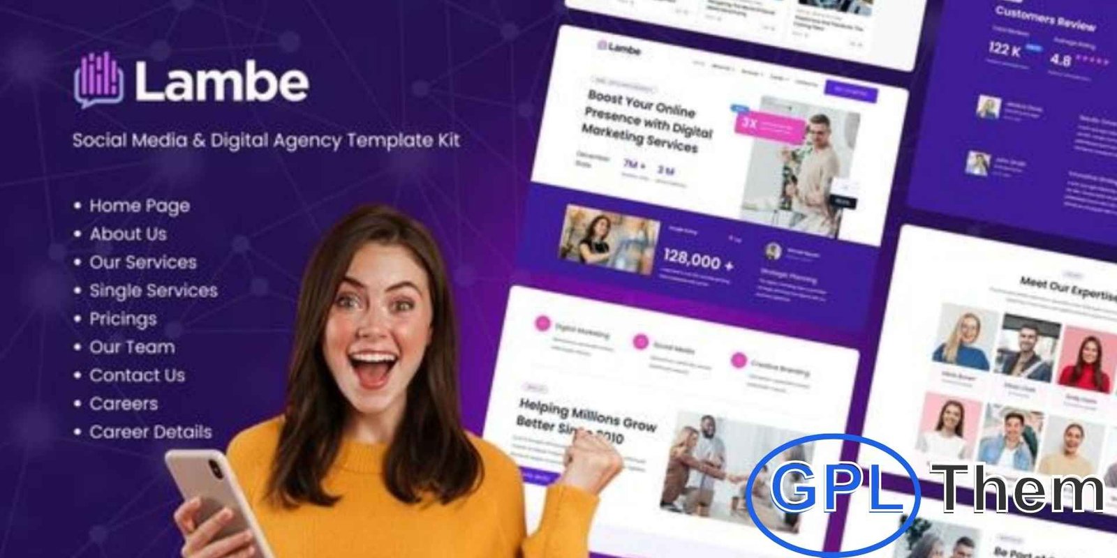 Lambe – Digital Marketing Agency Elementor Template Kits Lambe – Digital Marketing Agency Elementor Template Kit Lambe is a modern Elementor Template Kit designed for digital marketing agencies, consulting firms, and creative businesses. Featuring fully customizable layouts, it allows you to showcase services, SEO strategies, and marketing solutions while attracting and converting leads effectively.