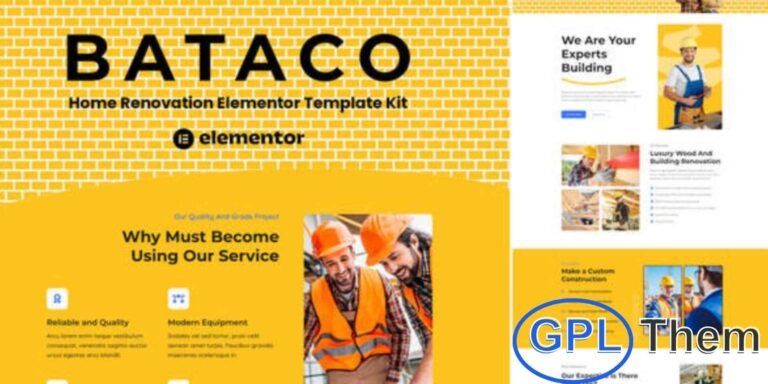 Bataco – Home Renovation & Construction Elementor Template Kit Bataco is a professional Home Renovation & Construction Elementor Template Kit designed for construction companies, contractors, builders, and renovation services. This template kit provides a flexible and ready-to-use solution to launch your website quickly.