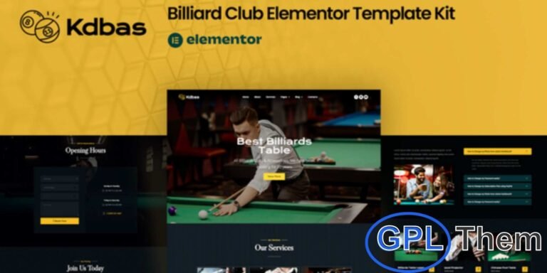 Kdbas – Billiard Club Elementor Template Kit Kdbas is a modern Elementor Template Kit designed specifically for billiard clubs, snooker halls, and pool centers. Featuring a sleek and professional design system with hand-picked images, it provides a premium starting point for building your website.