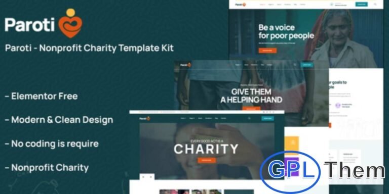 Paroti – Nonprofit & Charity Elementor Template Kit Paroti is a modern Elementor Template Kit designed for nonprofits, charitable organizations, and fundraising campaigns. Perfect for charities, foundations, churches, and donation-driven websites, it integrates seamlessly with the GiveWP donation plugin.