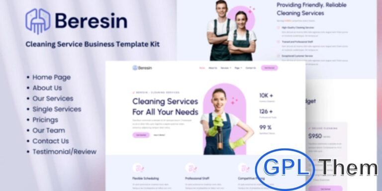 Beresin – Modern Cleaning Service Business Elementor Template Kit Beresin is a modern Cleaning Service Elementor Template Kit designed for professional cleaning businesses, including home cleaning, office cleaning, janitorial services, and commercial cleaning.