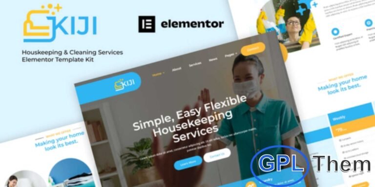 Kiji – Housekeeping & Cleaning Services Elementor Template Kit Kiji is a professional Elementor Template Kit designed for housekeeping, cleaning services, laundry, floor cleaning, disinfection services, and other service-based businesses.