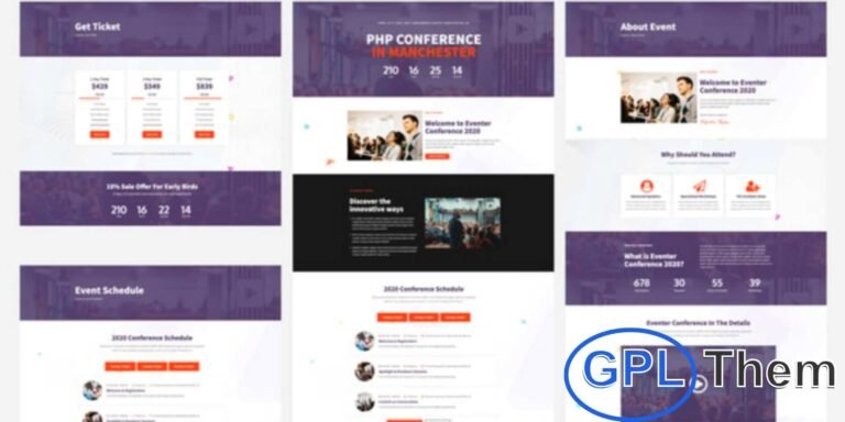 Konfero – Conference & Event Elementor Template Kit Konfero is a sleek and professional Elementor Template Kit designed for conferences, events, webinars, summits, exhibitions, concerts, sporting events, and business meetings. Featuring a modern and clean design with a fully responsive, retina-ready layout, Konfero makes it easy to build a professional WordPress website without any coding.