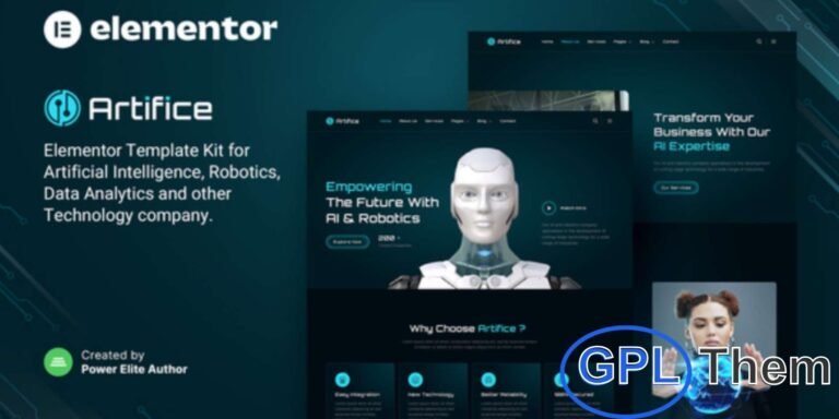 Artifice – AI & Robotics Elementor Template Kit Artifice is a modern Elementor Template Kit designed for AI and robotics companies. With a wide range of customizable templates and layouts, it makes building a professional, futuristic, and fully responsive website effortless.