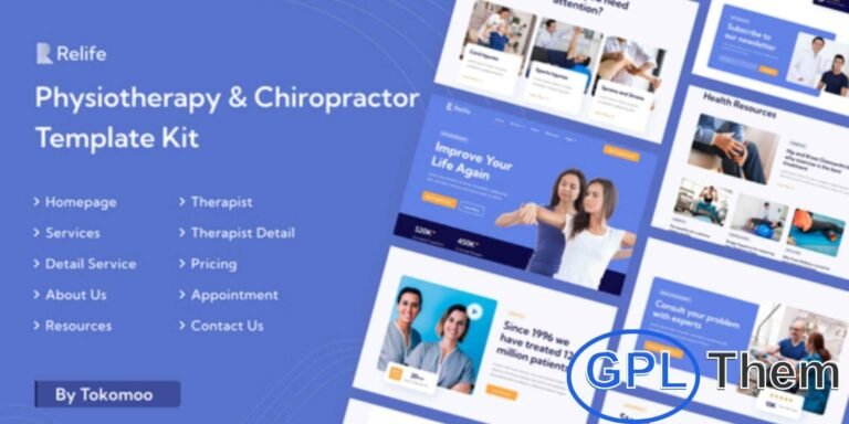 Relife – Physiotherapy & Chiropractor Elementor Template Kit Relife is a modern Elementor Template Kit designed for physiotherapy, chiropractic, and medical websites. It is ideal for clinics, doctors, orthopedic centers, health professionals, and pharmacy-related services.