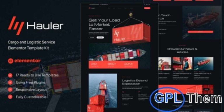 Hauler – Cargo & Logistics Elementor Template Kit Hauler is a modern and fully responsive Elementor Template Kit designed for cargo, logistics, courier, delivery, and shipping businesses. With 12 expertly crafted pages and 17 pre-built templates, Hauler offers a clean, professional, and customizable design that requires no coding knowledge.