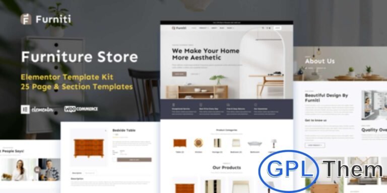 Furniti – Furniture & Home Decor Store Elementor Pro Template Kit Furniti is a modern Elementor Pro Template Kit designed for furniture, interior, and home decor stores. With its clean and stylish design, this template kit allows you to create a professional online store quickly and effortlessly.