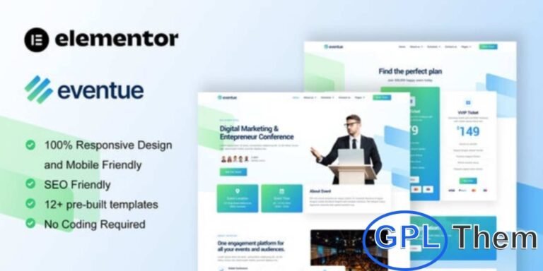 Eventue – Event & Conference Elementor Template Kit Eventue is a modern and fully responsive Elementor Template Kit designed for events, conferences, seminars, webinars, workshops, expos, and concerts. Featuring a clean, professional, and easy-to-navigate design, this template kit allows you to create a polished event website effortlessly.