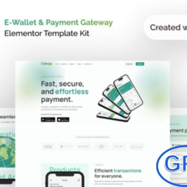 Coinage – E-Wallet & Payment Gateway Elementor Pro Template Kit Coinage is a professional Elementor Pro Template Kit designed for fintech, banking, and digital payment websites. Perfect for e-wallets, payment gateways, and financial apps, this kit features pre-designed templates that are fully customizable with Elementor’s drag-and-drop builder.