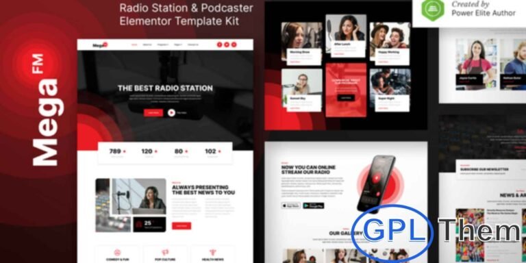 MegaFM – Radio Station & Podcaster Elementor Template Kit MegaFM is a modern Elementor Template Kit designed for radio stations, digital media platforms, podcasters, internet radio, and streaming services. Ideal for entertainment websites, video blogs, and audio content platforms, it features a clean, professional, and elegant design.