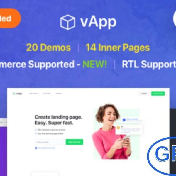 vApp – App Landing Page WordPress Theme vApp is a sleek and modern WordPress theme designed specifically for app landing pages. Perfect for showcasing mobile apps or software products, this theme combines stunning visuals with user-friendly functionality to create a captivating online presence.