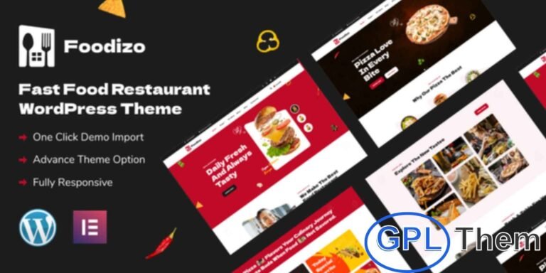 Foodizo – Fast Food & Restaurant WordPress Theme Foodizo is a modern and responsive WordPress theme crafted for fast food restaurants, cafés, pizza shops, burger joints, bakeries, and bars. With its stylish design and flexible layouts, it provides the perfect platform to showcase menus, highlight special offers, and promote your culinary brand.
