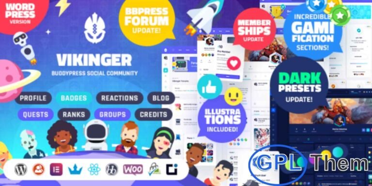Vikinger – BuddyPress & GamiPress Social Community WordPress Theme Vikinger is a next-generation WordPress theme built for creating powerful online communities with BuddyPress and GamiPress.