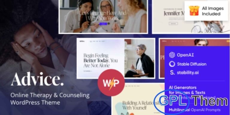 Advice – Online Therapy & Counseling WordPress Theme Advice is a modern and stylish WordPress theme designed for psychology, therapy, and counseling websites. With a clean, fresh, and professional design, this theme is perfect for psychologists, psychotherapists, trauma counselors, life coaches, business coaches, psychiatrists, and personal trainers.