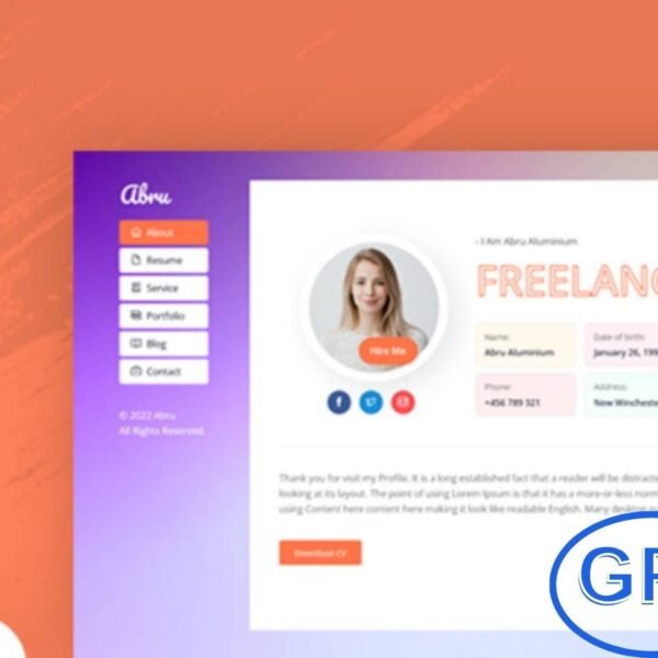 Abru – Personal Portfolio & Resume WordPress Theme Abru is a sleek and modern WordPress theme designed for personal portfolios, CVs, and online resumes. Perfect for professionals at any stage of their career, Abru helps you showcase your work, achievements, and skills in a visually stunning way. Built with 100% SEO-friendly code, this theme ensures your online portfolio ranks well in search engines.