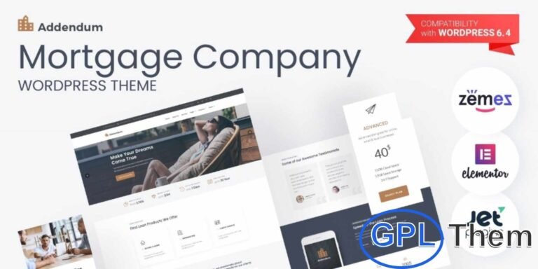 Addendum – Mortgage Company WordPress Theme Addendum is a professional WordPress theme designed for mortgage companies, real estate agencies, and property professionals. With the growing demand for housing, more users are searching online for reliable real estate services, including buying, renting, or financing homes and offices.