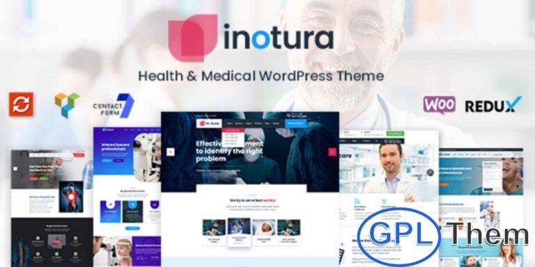 Inotura – Health & Medical WordPress Theme Inotura is a modern and fully responsive WordPress theme crafted for the healthcare and medical industry. Perfect for hospitals, dental clinics, chiropractors, pharmacies, pharma companies, and eye care specialists, this theme combines professional design with powerful features.