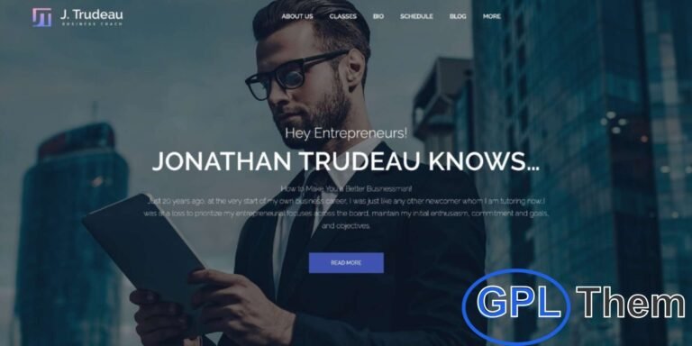 J.Trudeau – Business Coach & Consulting WordPress Theme J.Trudeau is a professional WordPress theme designed for business coaches, consultants, and online course providers. Its clean and modern design with a professional color scheme makes it perfect for corporate websites and coaching services.