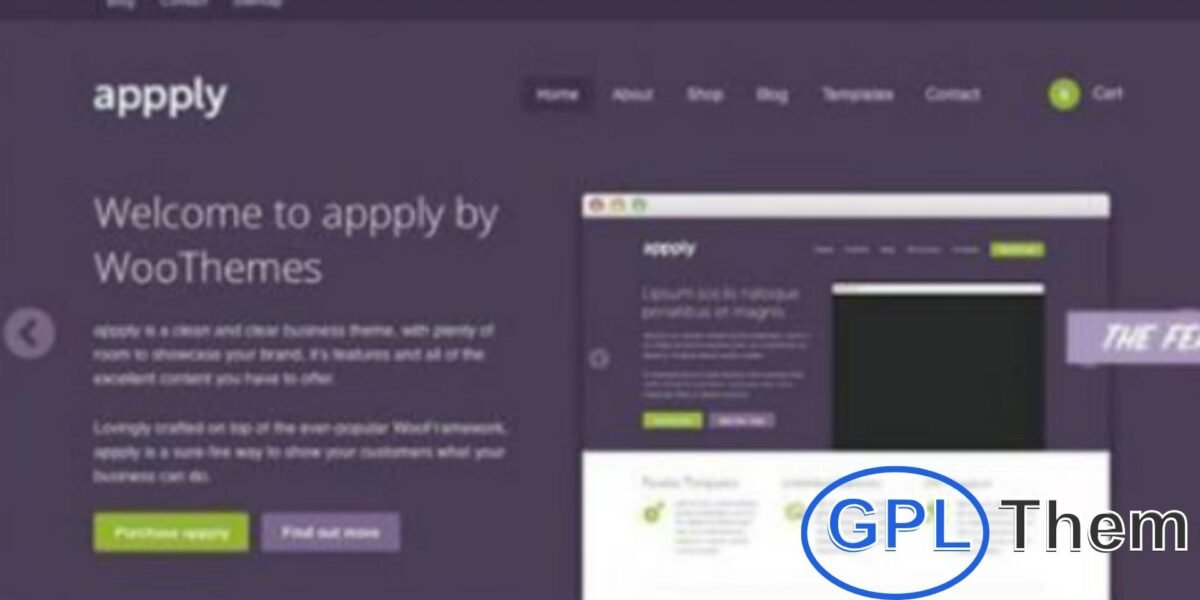 WooThemes Appply – Premium Business WordPress Theme Appply is a clean and modern premium WordPress theme from WooThemes, designed for businesses, startups, and professional services. With its spacious layout, the theme gives you plenty of room to showcase your brand, highlight key features, and present all your content in a polished way.