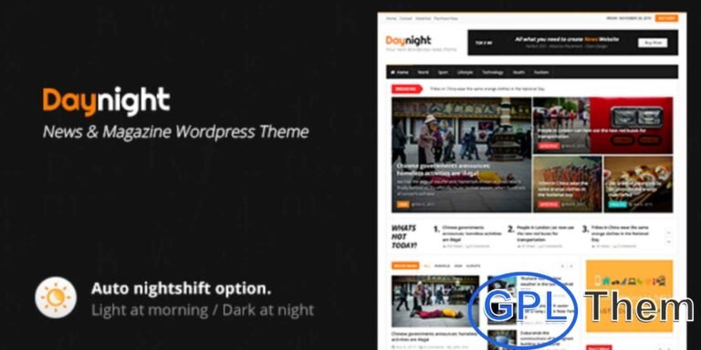 DayNight – Responsive WordPress Blog & Magazine Theme DayNight is a sleek and modern WordPress theme designed for bloggers, online magazines, and company blogs. With its stylish contrasted design, it gives your content a professional and engaging look. The theme is fully responsive, ensuring a flawless browsing experience across desktops, tablets, and mobile devices. DayNight includes multiple homepage post display options, making it easy to organize and showcase articles, news, or updates.