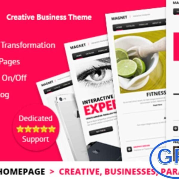 MAGNET – Creative Business WordPress Theme MAGNET is a modern and interactive WordPress theme designed for creative businesses, startups, and personal projects. With its sleek and stylish design, it provides a professional platform to showcase your services, portfolio, or brand identity.